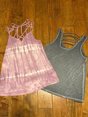 American Eagle Outfitters Soft & Sexy Pink Tie-Dye & Gray Distressed Tank Duo